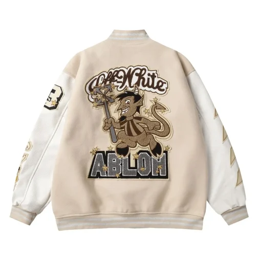 Off-White AC Milan Patch Varsity Jacket Cream/White