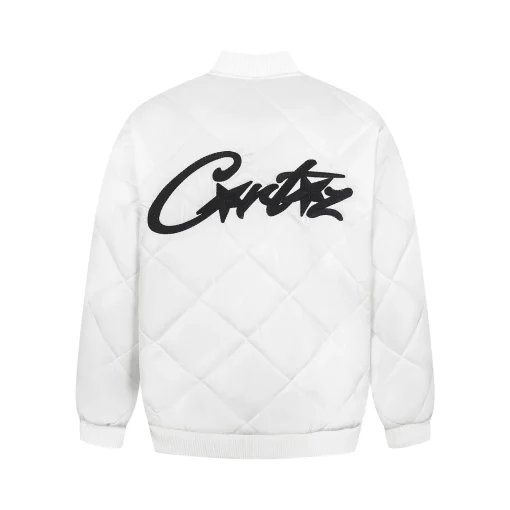 Corteiz Devil’s Island Winter Diamond Pattern Down Cotton Jacket White
