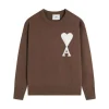 Ami Paris De Coeur Felted Merino Wool Sweater Brown