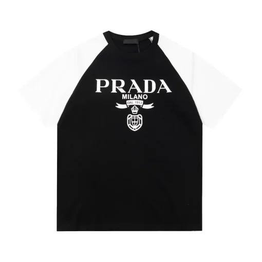 Prada Milano Logo-Intarsia Knitted Short-Sleeve Top BLACK