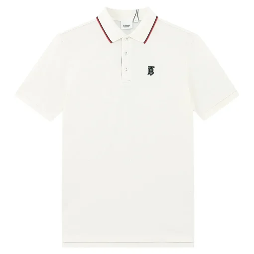 Burberry Icon Stripe Placket Cotton Polo T-Shirt White