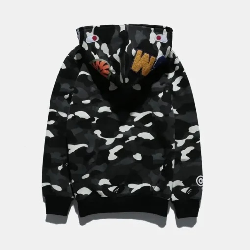 BAPE Shark Head Camouflage Polka Dot Full Zip Hoodie Black