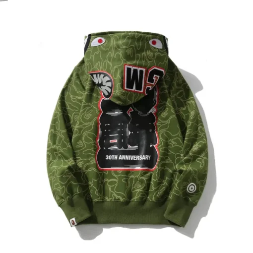 BAPE Shark Head Camouflage Full Zip Hoodie Forest Green