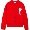 Ami Paris Ami De Coeur Merino Wool Oversize Cardigan Red/White
