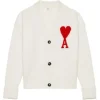 Ami Paris Ami De Coeur Merino Wool Oversize Cardigan White/Red