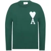 Ami Paris Ami De Coeur Merino Wool Oversized Crewneck Sweater Green/White