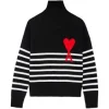Ami Paris Ami De Coeur Striped Funnel Neck Oversize Sweater Black/White/Red