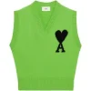 Ami Paris Ami de Coeur Merino Wool Sleeveless Sweater Green/Black
