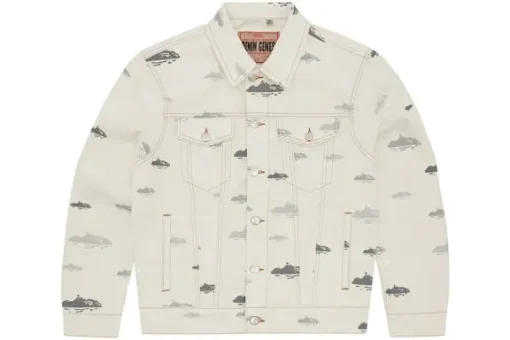 Corteiz Alcatraz Pattern Denim Jacket White