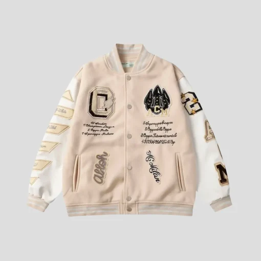 Off-White AC Milan Patch Varsity Jacket Cream/White