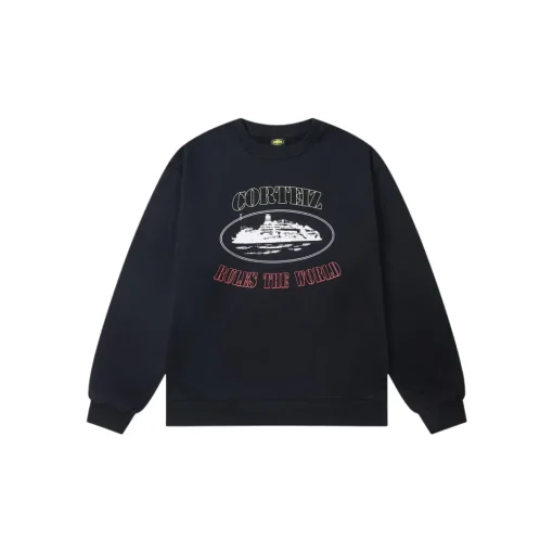 Corteiz Alcatraz Classic Letter Logo Print Casual Fleece Sweatshirt Black