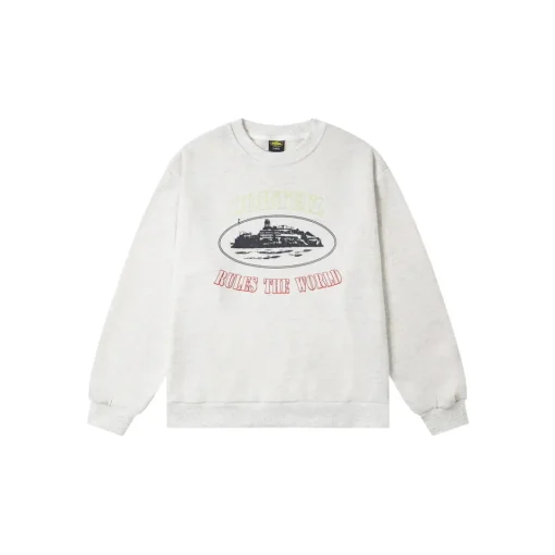 Corteiz Alcatraz Classic Letter Logo Print Casual Fleece Sweatshirt White