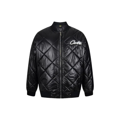 Corteiz Devil’s Island Winter Diamond Pattern Down Cotton Jacket Black