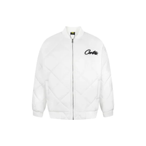 Corteiz Devil’s Island Winter Diamond Pattern Down Cotton Jacket White