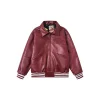 Corteiz Leather Jacket Burgundy