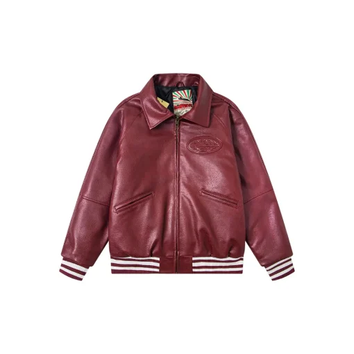 Corteiz Leather Jacket Burgundy