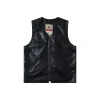Corteiz Devil’s Island Retro PU Leather Vest Jacket Black