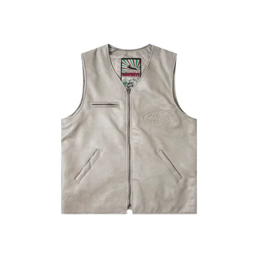 Corteiz Devil’s Island Retro PU Leather Vest Jacket Gray