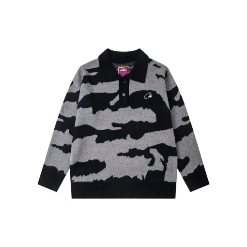 Corteiz Mohair Fuzzy Sweater Black Camouflage