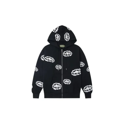 Corteiz Denim Tears Cotton Wreath Zip Hoodie Black