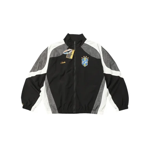Corteiz Alcatraz Embroidered Jacket Black Gray White Stripe