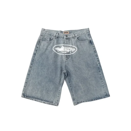 Corteiz Alcatraz Denim Shorts Blue