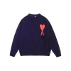 Ami Paris De Coeur Wool Crewneck Sweater Royal Blue With Red Intarsia Heart Logo
