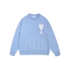 Ami Paris De Coeur Wool Crewneck Sweater Sky Blue With White Intarsia Heart Logo