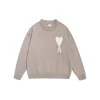 Ami Paris De Coeur Wool Crewneck Sweater Beige With White Intarsia Heart Logo