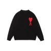 Ami Paris De Coeur Wool Crewneck Sweater Black With Red Intarsia Heart Logo