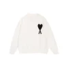 Ami Paris De Coeur Wool Crewneck Sweater White With Black Intarsia Heart Logo