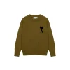 Ami Paris Jacquard ADC Merino Crew Neck Pullover Sweater Olive Green