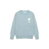 Ami Paris Jacquard ADC Merino Crew Neck Pullover Sweater Sky Blue With White Heart Logo