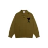Ami Paris Jacquard ADC Merino Polo Collar Pullover Sweater Olive Green