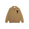Ami Paris Jacquard ADC Merino Polo Collar Pullover Sweater Khaki