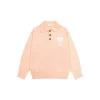 Ami Paris White Heart Jacquard Alpaca Blend Loose Polo Neck Pullover Sweater Light Pink
