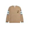 Ami Paris Heart Shaped Towel Embroidery Jacquard ADC Wool V Neck Sweater Camel