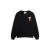 Ami Paris Towel Embroidered Large Heart Towel Embroidered Raglan Crew Neck Pullover Sweatshirt Black