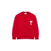 Ami Paris ADC Merino Heart Shaped Alpaca Blend Soft Cozy Knit Cardigan Round Neck Sweater Red