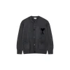 Ami Paris ADC Merino Heart Shaped Alpaca Blend Soft Cozy Knit Cardigan Round Neck Sweater Dark Gray