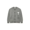 Ami Paris ADC Merino Heart Shaped Alpaca Blend Soft Cozy Knit Cardigan Round Neck Sweater Light Gray