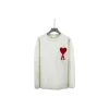 Ami Paris Large Heart Logo Blended Crew Neck Knit Sweater White With Red Heart
