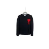 mi Paris Large Heart Logo Blended Crew Neck Knit Sweater Black With Red Heart
