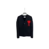 Ami Paris Large Heart Logo Loose Fitting Drop Shoulder V Neck Cardigan Sweater Black