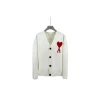 Ami Paris Large Heart Logo Loose Fitting Drop Shoulder V Neck Cardigan Sweater White