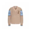 Ami Paris Brown Wool College Cardigan Camel With Sky Blue