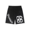 Balenciaga Logo Print Cotton Shorts Black