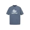 Balenciaga Oversized Logo Print Cotton Jersey T Shirt Faded Blue