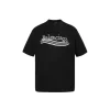 Balenciaga Oversized Logo Print Cotton Jersey T Shirt Black