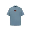 Balenciaga T Shirt Faded Washed Blue With Red Logo